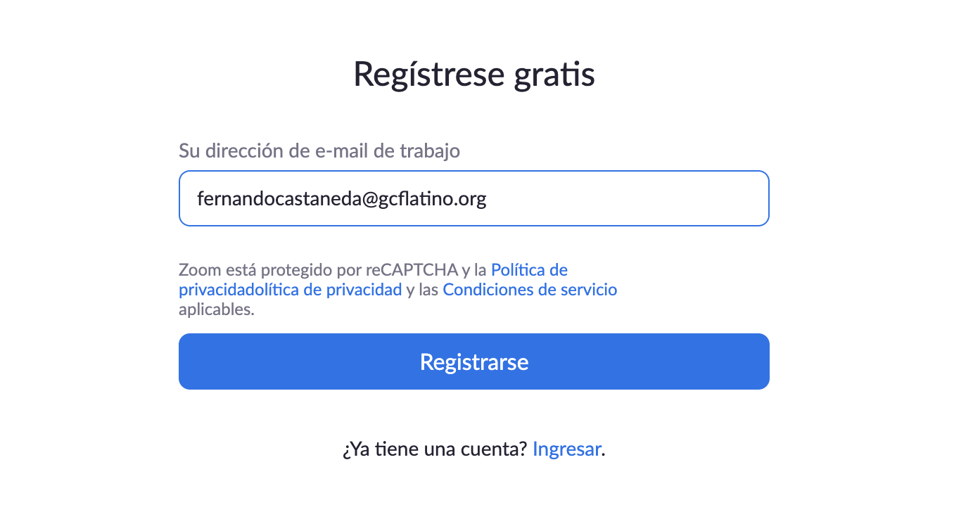 Escribe tu dirección de correo electrónico y luego haz clic en Registrarse.